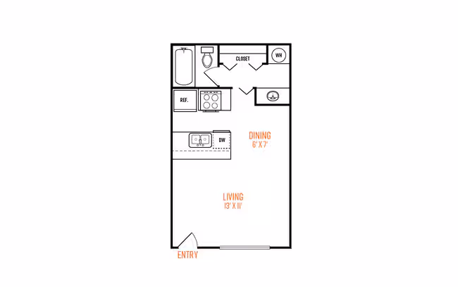 0 bedroom, 1 bathroom 166 floor plan
